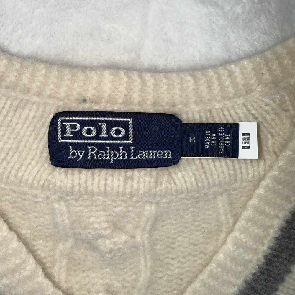 Polo Ralph Lauren The Iconic Cricket Sweater Womans MD Wool Cashmere Cream Gray - Picture 9 of 15